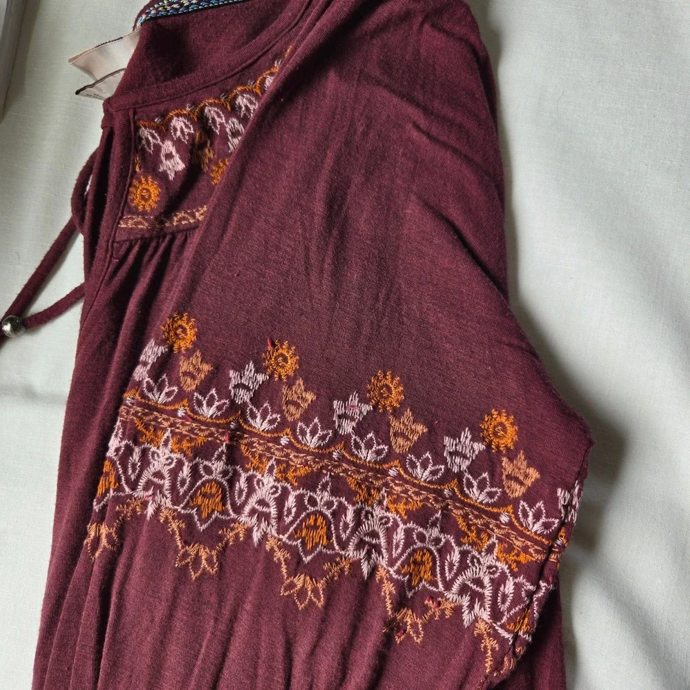 Womens M Embroidered Cottagecore Boho Prairie‎ Raw Hem  Hippie Festival Shirt - Picture 5 of 11